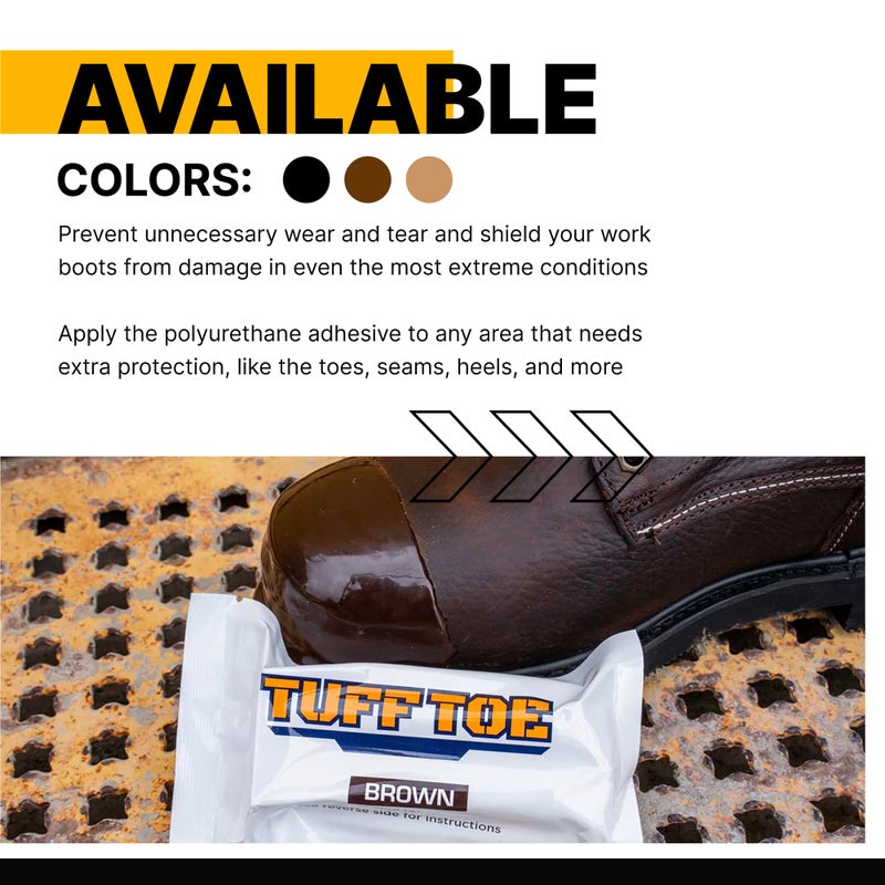 Tuff Toe Boot Toe Protector Adhesive, Shoe Glue Toe Protectors for Shoes and Work Boots - Waterproof Heat Resistant, Heavy Duty Protective Layer & Shoe Repair Kit - Easy Application, Cover 2 Shoes, Brown Color - Image 5
